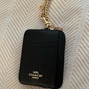 Brand new with tags - COACH black leather wallet with gold chain.